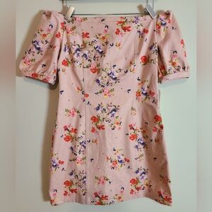 Leith pink off‎ shoulder floral mini dress